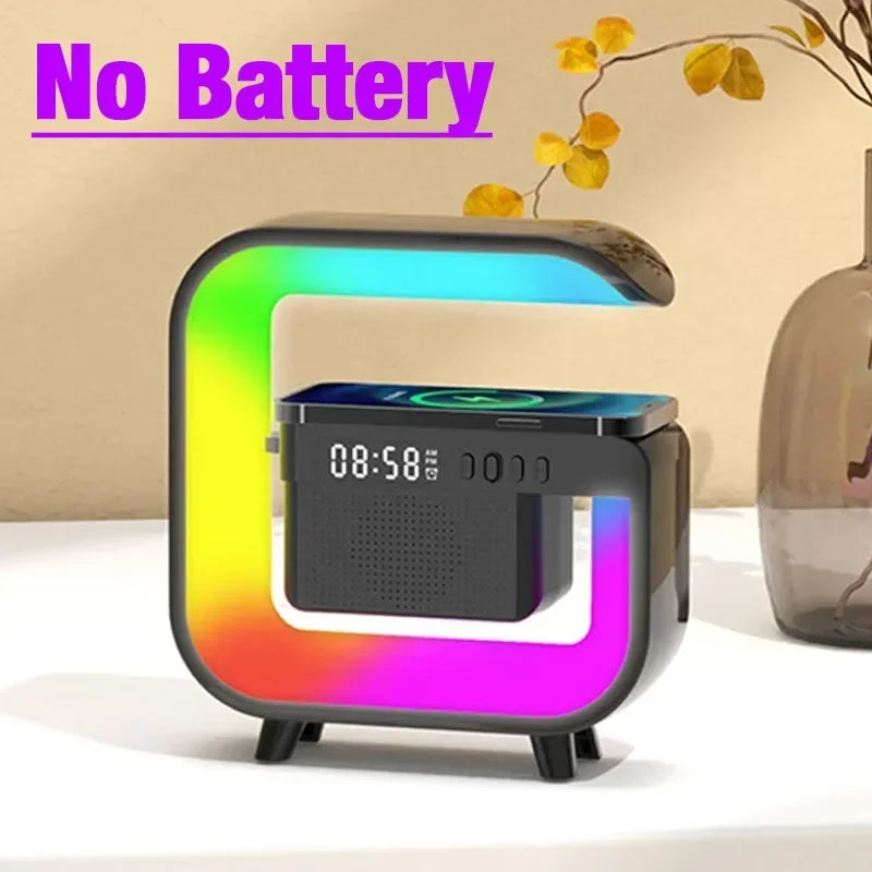 NEW Home RGB Bluetooth Wireless Black/White Color Speaker Wireless Charger Stand TF FM Alarm Clock for iPhone 16~12 Pro Max Fast Charging Music Player
