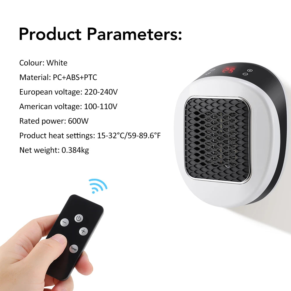 Wall Outlet Space Portable Electric Heater Room Heater Home Appliance Warm Air Blower Winter Fast Warmer Machine Remote Control