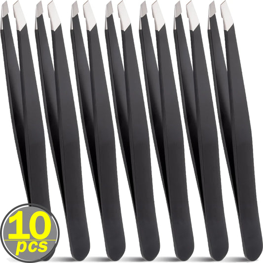 NEW Arrivals 10PCS Set  Black Precision Eyebrow Tweezers Stainless Steel Eye Brow Tools Professional Facial Hair Removal Shaping Makeup Tool Kit Women Beauty Salon Cosmetic Accessories