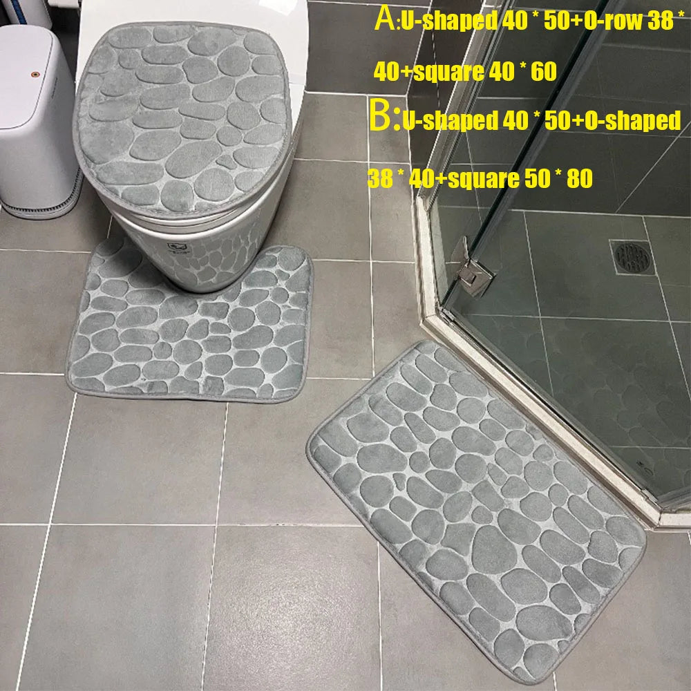 NEW Arrivals 3PCS Set 12 Colors Quick Drying Slip Water Absorption Anti Bathroom Mat Thickened Bathroom Toilet Carpet Machine Washable Fabric Bathroom Accessories