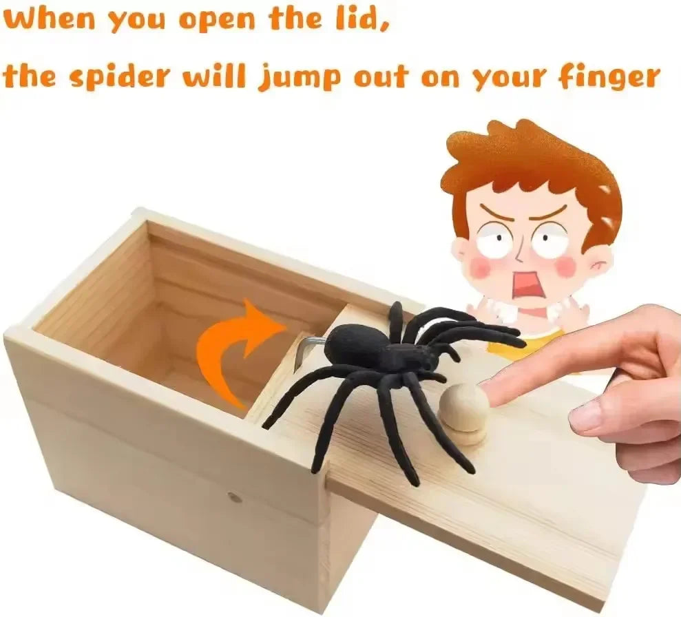 2PCS Set Trick Spider Prank Funny Scare Box Wooden Hidden Box Quality Prank Wooden Scare Box Fun Game Prank Trick Friend Office Toys