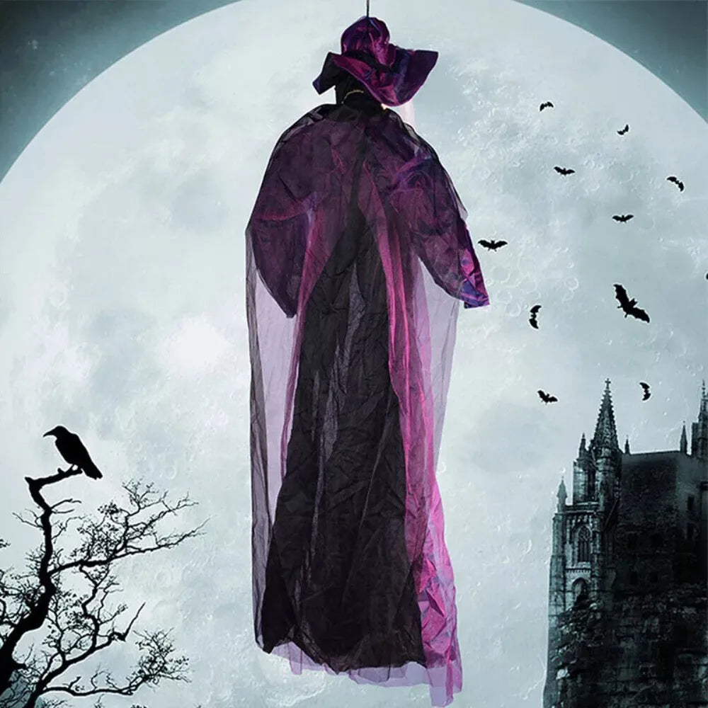 Halloween Life Size Talking Witch Purple Sound Activation Spooky Animatronic Witch Halloween Decoration Decor Prop