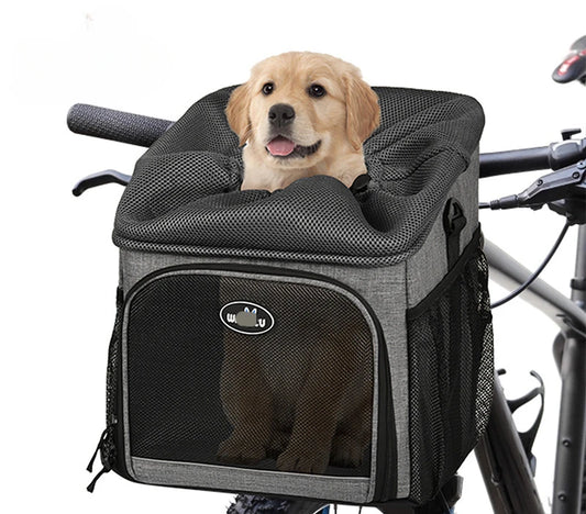 Dog Bike Basket Carrier Pet Bicycle Front Carrier Backpack for Bike Riding Foldable Removable Pet Travel Bag for Cats Small Dogs