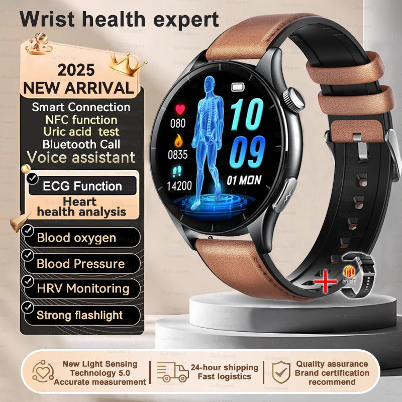 New 1.56 "HD Screen Sapphire Glass Non-Invasive Health Monitoring Smart Watch Laser Measure Blood Fat Uric Acid ECG Smart Watch Women Men Sports Health Care Supplies