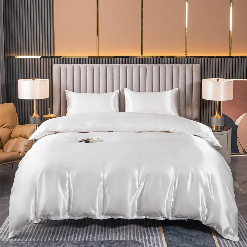 NEW Arrivals 3PCS Set White/Gray/Black Color Satin Duvet Cover Colored Bedding Set QUEEN KING Size Quilt Cover High Quality Skin Friendly Fabric Bedding Cover