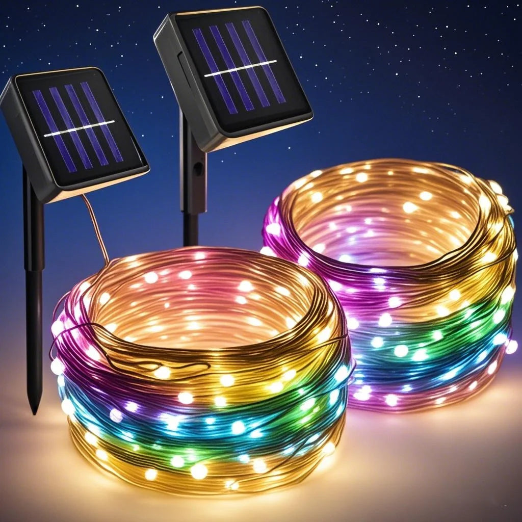 2 PCS Set 30M 300 Led Solar Lights Outdoor Dusk to Dawn Solar Fairy Lights Waterproof 8 Modes Solar Christmas Lights for Outside Patio Garden Gazebo Decoration Lighting Accessories