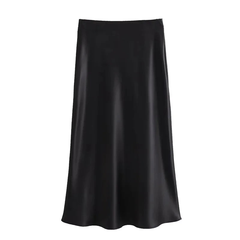 Just Arrived 5 Colors UK Size Luxury Satin Skirt Woman High Waist Elegant Long Skirts For Women Fashion Summer Midi Skirt Office Women's Skirts