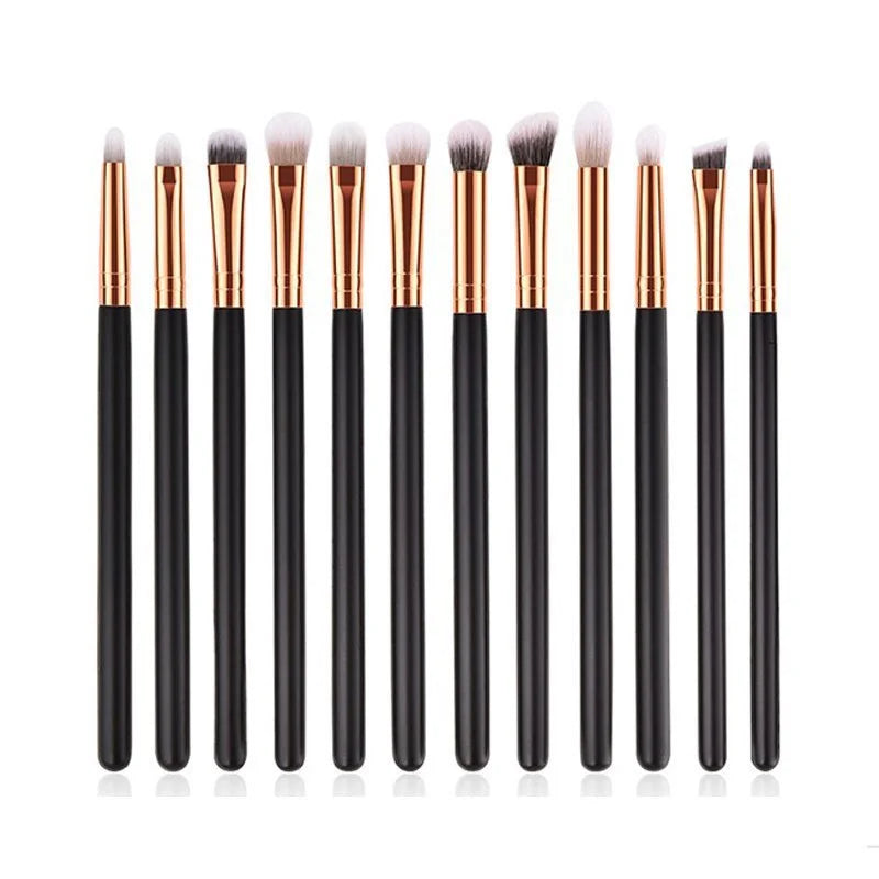 12PCS Professional Eyes Makeup Brushes Set Wood Handle Eyeshadow Eyebrow Eyeliner Makeup Brush