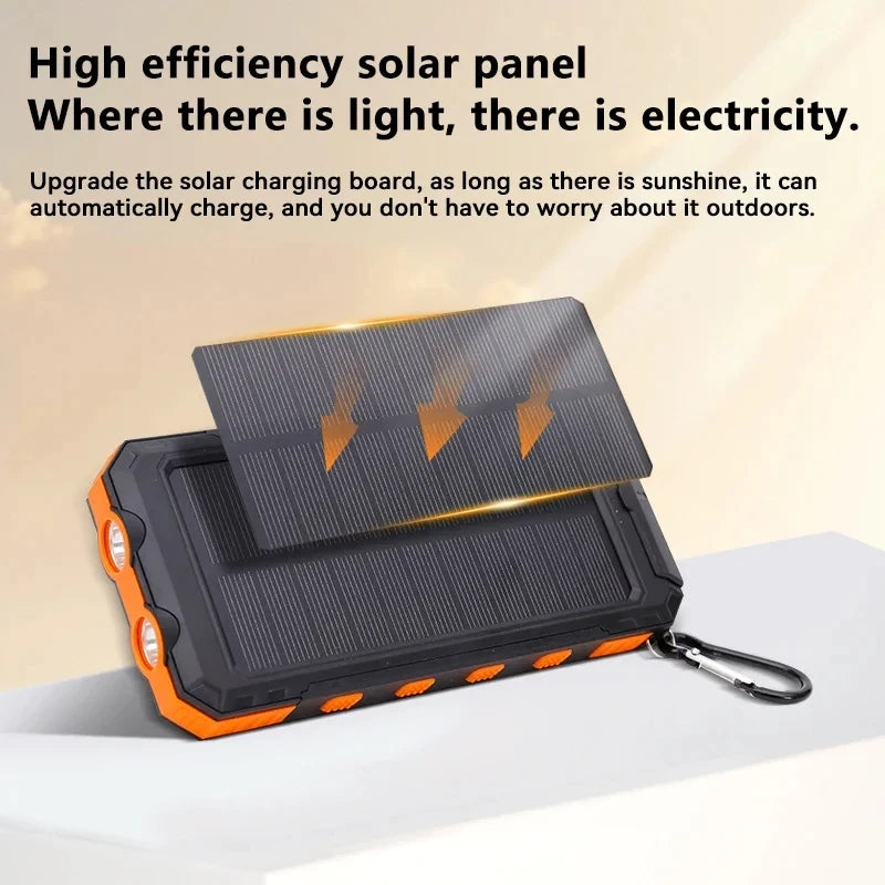 Lenovo 200000mAh Solar Power Bank Outdoor Camping Portable Charger Powerbank Waterproof External Battery Charging with LED Light