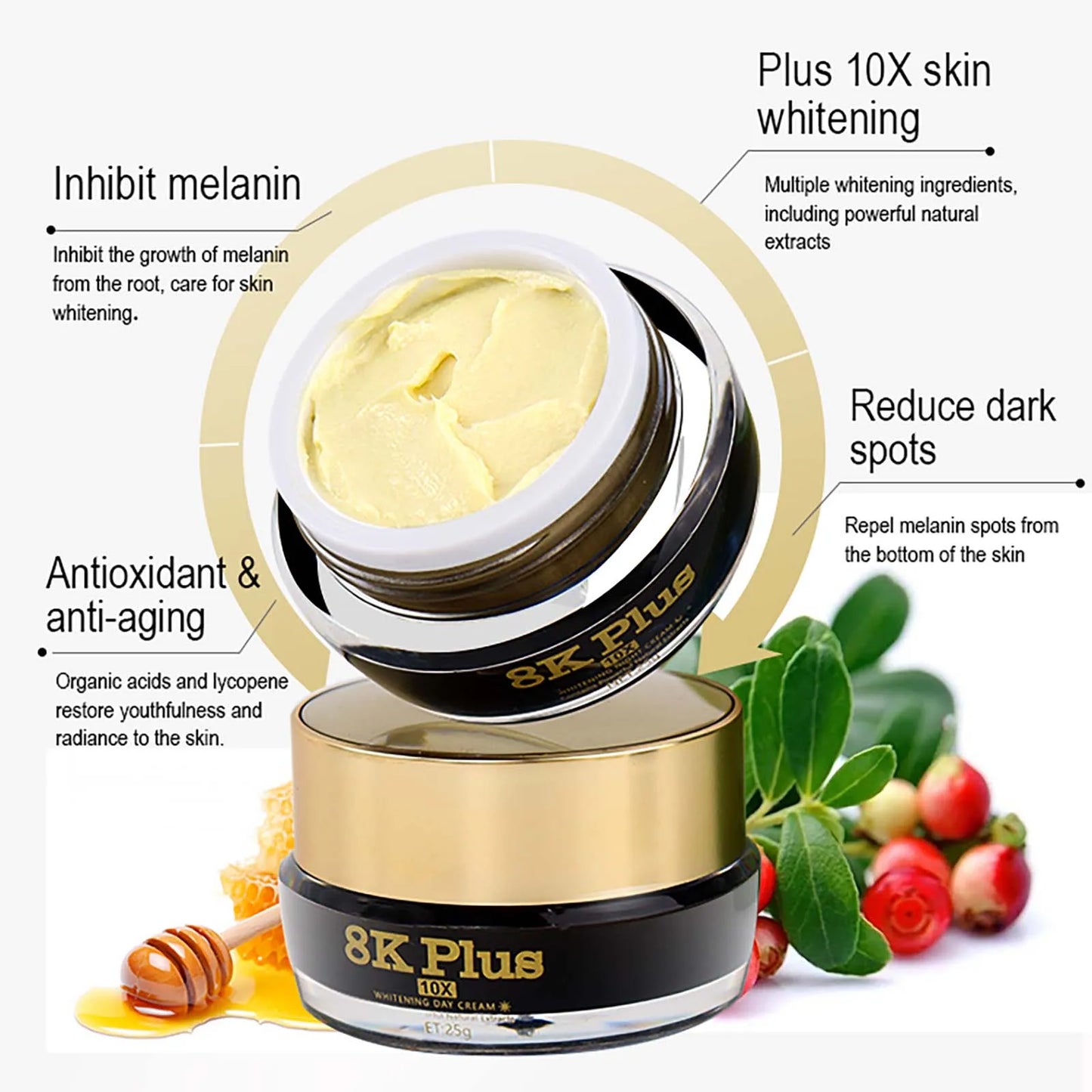 Whitening Face Cream, Reduce Dark Spots, Sun Spots, Inhibit Melanin, With Collagen, Glutathione, For All Skin Types