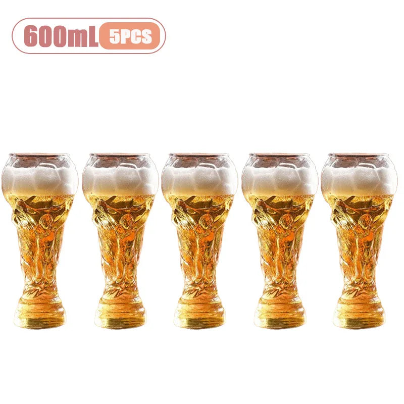 2026 World Cup 5 PCS Set 600ml Creative Football Shaped Beer Mug Large Capacity Unique Bar Pub Night Club Hotels Restaurants Collectible Glass for Drinks Gift for Soccer Fans Drinkware Barware Accessories