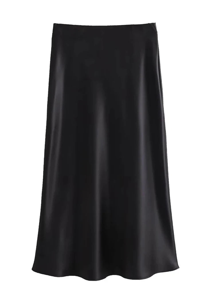 Just Arrived 5 Colors UK Size Luxury Satin Skirt Woman High Waist Elegant Long Skirts For Women Fashion Summer Midi Skirt Office Women's Skirts