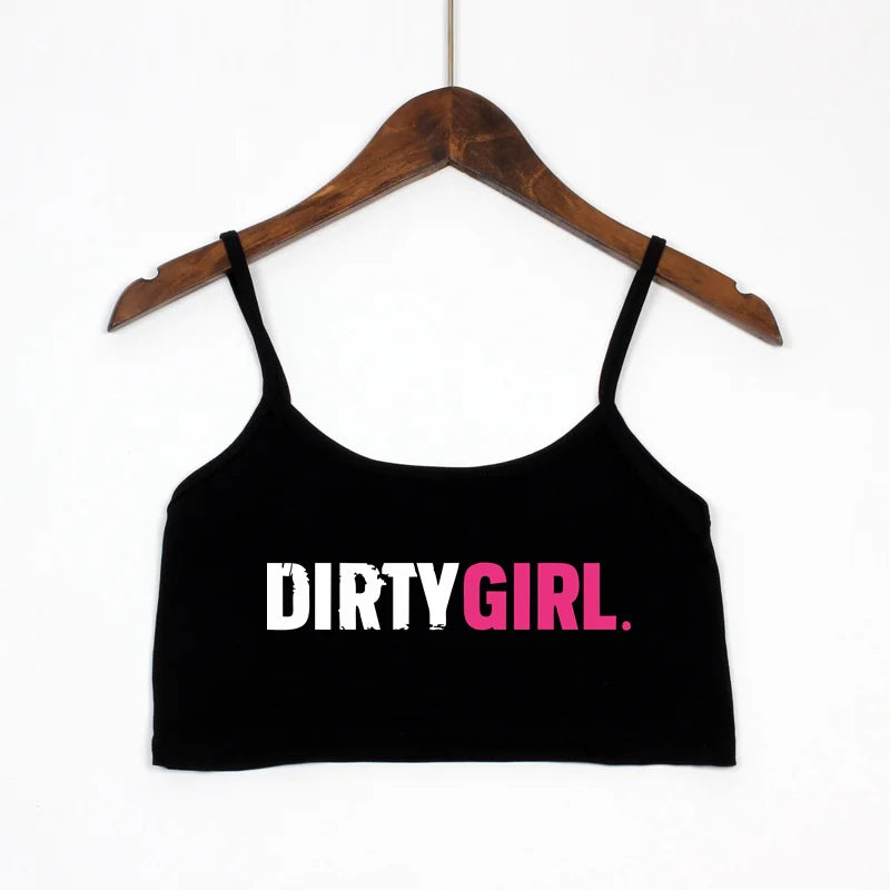 NEW Arrivals DIRTY GIRL Tank Top Bar for Girls Women's Sexy Elastic Cotton Camis Sleeveless Women's Summer Short Crop Top Girls Casual Streetwear Tops