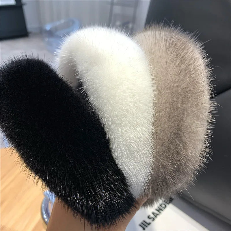 10 Colors Hot Sale Women Luxury winter 100% Real Mink Fur Headbands High Quality Real Fur Hair Band Lady Fashion Hair Hoop Furry Gift