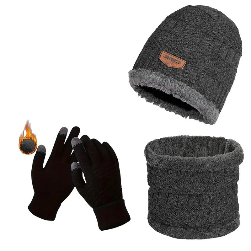 3 PCS Set 12 Colors  -20* Thermal Winter Set Windproof Fleece Hat Scarf Gloves Combo for Outdoor Sports Hiking Cycling Fishing Cold Weather Protection