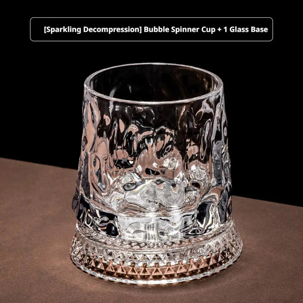 NEW 280ml Crystal Luxury Elegant Liquor Cup Rotating Whiskey Porcelain Glass Crystal Bottom Diamond Ice Flower Bubble Pattern Spinner Home Barware Glass Cup