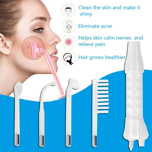 NEW 4 In 1 Set Portable Handheld High Frequency Skin Therapy Wand Machine for Acne Treatment Skin Tightening Wrinkle Reducing Women Skin Care Supplies