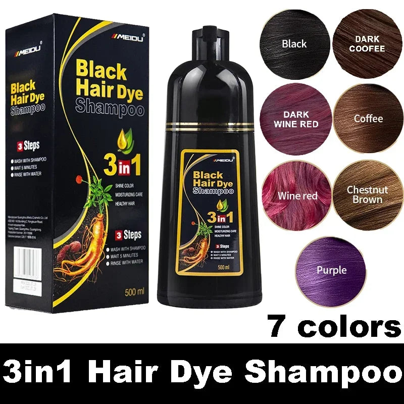 NEW 500ml Korean Hair Dye Shampoo 3 in1 Darkening Hairs Instant Gray To Black Polygonum Multi-Florum Natural Coloring Cover Men Women Hair Care Supplies