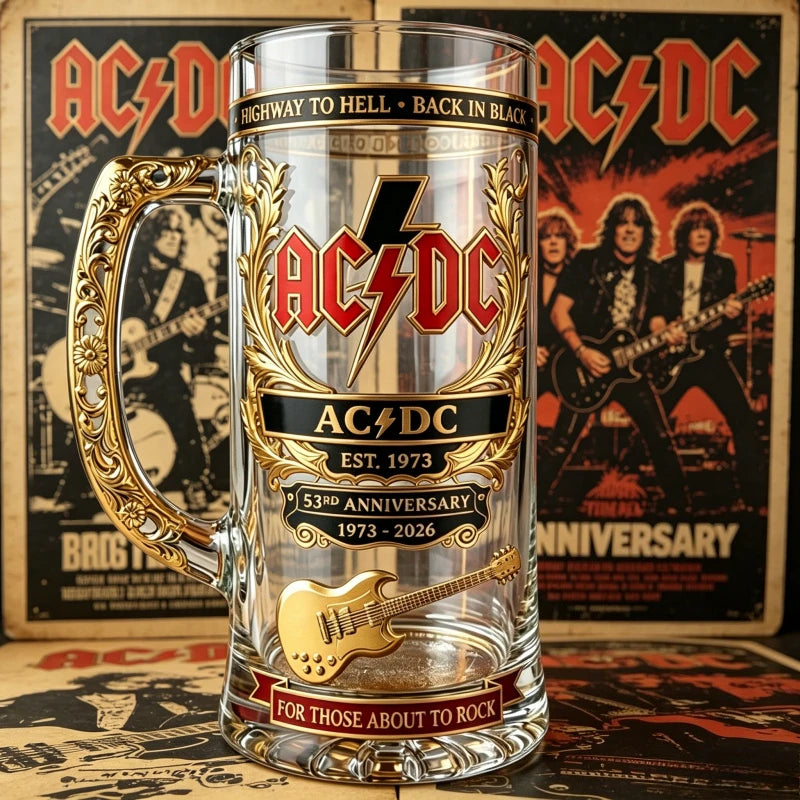 AC/DC Band 53rd Anniversary Heavy Metal Concert Stage Large Capacity Glass Stein, Bar Pub Party Rock Lovers Collectible Gift Cup Home Bar Pubs Night Club Barware Accessories
