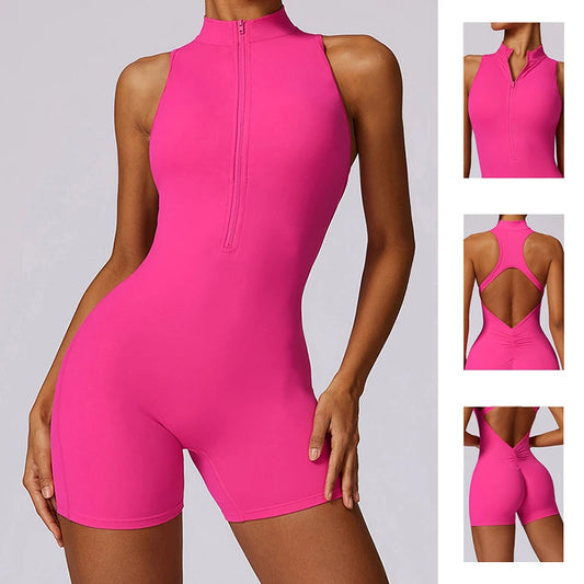New Arrivals 8 Colors V-Back Scrunch Sports Jumpsuit Women Gym Rompers Sleeveless Sportswear Bodysuits Women Zipper One-Piece Suit Yoga Clothing