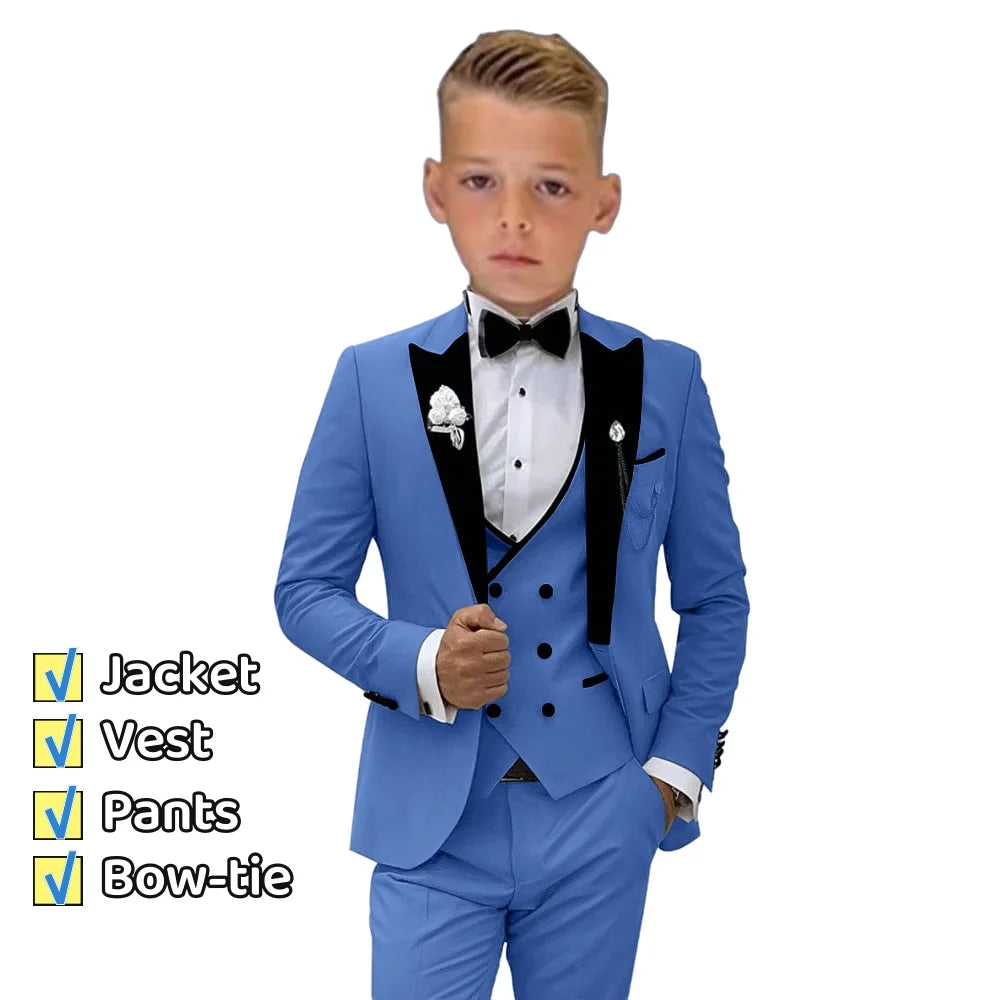 3 PCS Set 3Y-14Y 7 Colors Autumn New Arrival Kids Formal Suit Set, Velvet Notched Lapel Neck , Matching Vest and Pants, Boy's Tuxedo Set