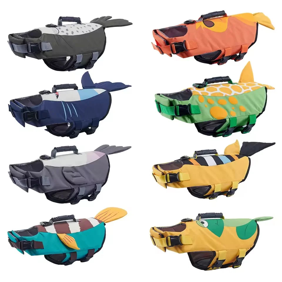 12 Colors Top Quality Dogs Life Jacket for Small Medium Large Dogs Swim Boating Flotation Vests High Buoyancy Shark Pet Swim Safety Vest Pets Apparel Supplies