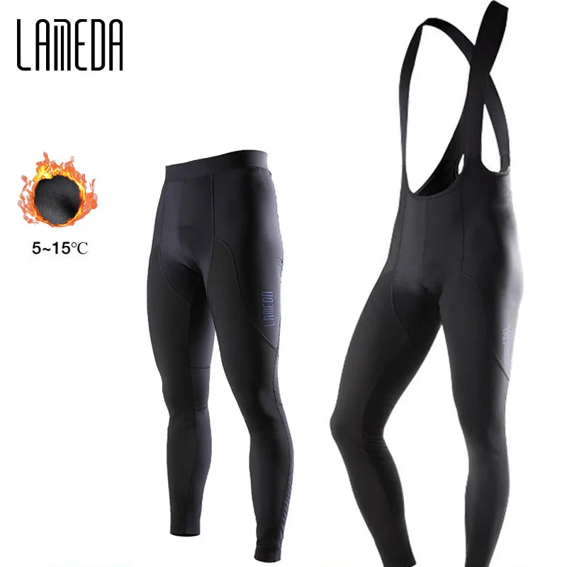 Original LAMEDA S-2XL UK Size Thermal Fleece Cycling Winter Warm Pants Man Winter Men's Bib Pants Windproof Road Bike Trousers Padded Bicycle Leggings MTB Clothing