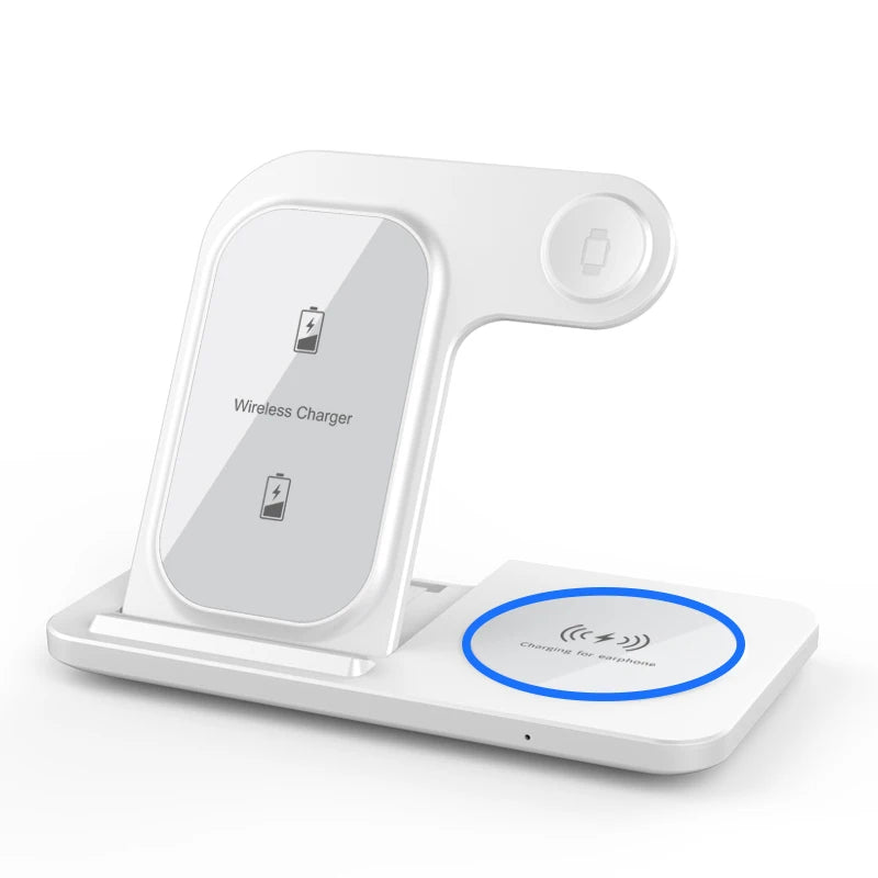 4 In 1 Black/White Color Wireless Charger LED Light Phone Stand For iPhone 16 15 14 13 12 Apple Watch 8 7 6 Air Pods Foldable Fast Charging Station