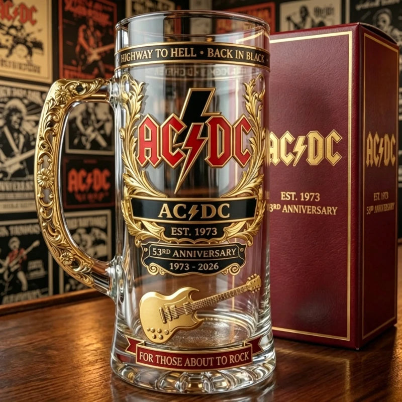 AC/DC Band 53rd Anniversary Heavy Metal Concert Stage Large Capacity Glass Stein, Bar Pub Party Rock Lovers Collectible Gift Cup Home Bar Pubs Night Club Barware Accessories