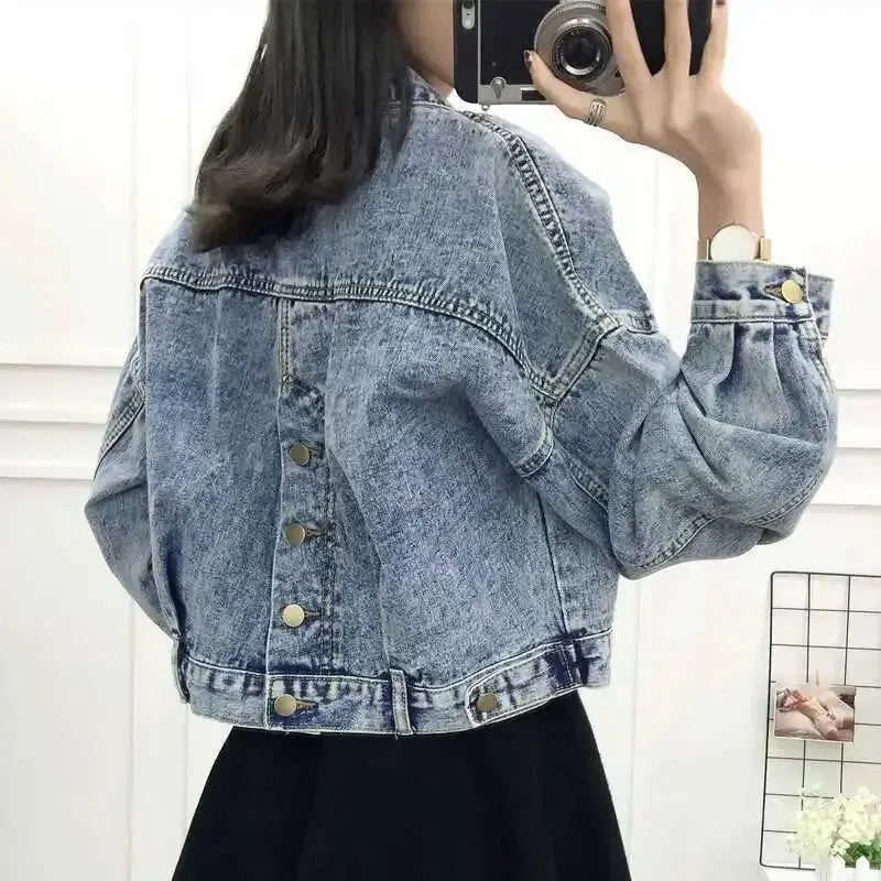Women's Loose-fit Cropped Denim Jacket Spring/autumn Casual Top Student Style Bf Jacket 2023 New Fashion Small Outerwear