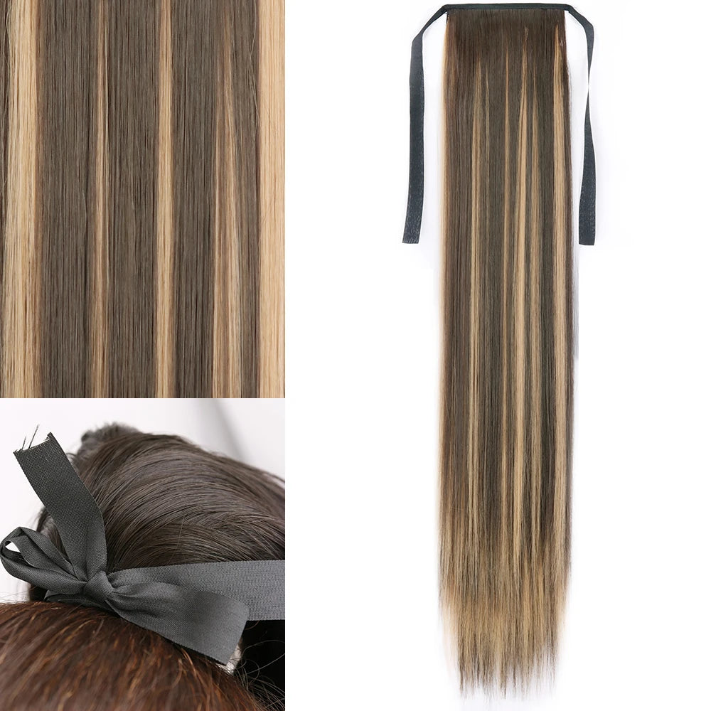 NEW  Synthetic Long Straight Wrap Around Clip In Ponytail Hair Extension Can Be Permed Heat Resistant Pony Tail Fake Hair