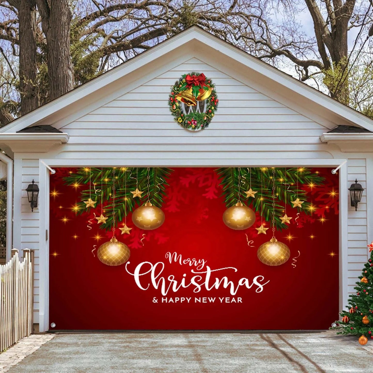 Christmas Decoration Outdoor Garage Door Banner Merry Christmas Garage Door Cover Home New Year Decor Backdrop Wall Background