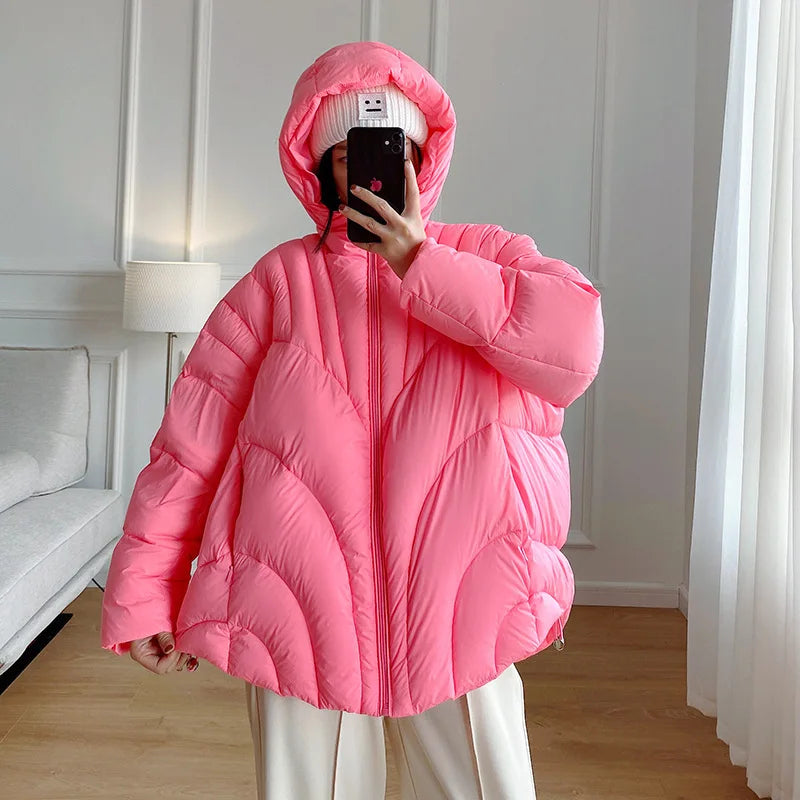 NEW Arrivals Fashion White Duck Down Jackets Women's Hooded Solid Color Warm Thick Coat Versatile Winter New Clothing 2VV1913