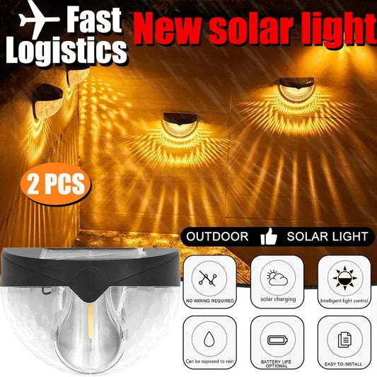 2 Pcs LED Solar Fence Lights Outdoor Waterproof Wall Lights Corrugated Tungsten Lamp for Terrace Garden Path Decorative