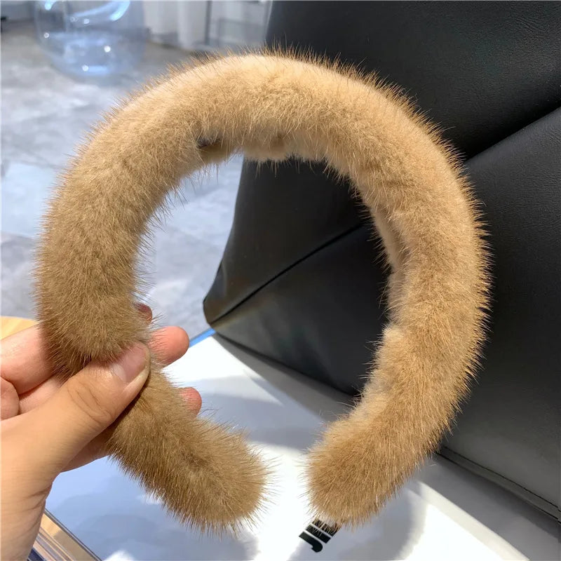 10 Colors Hot Sale Women Luxury winter 100% Real Mink Fur Headbands High Quality Real Fur Hair Band Lady Fashion Hair Hoop Furry Gift