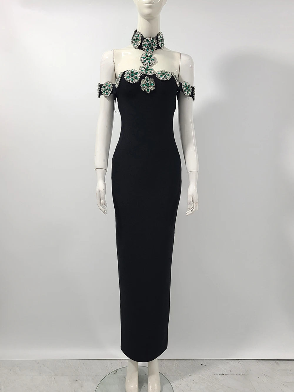 Low-Price Sales are Limited New Luxury Diamond Chain Halter Tight Maxi Bandage Dress Women's Girls Sexy Backless Business Dinner Celebrity Wedding Birthday Evening Party Gowns Female Ladies Luxury Fashion Clothing Supplies