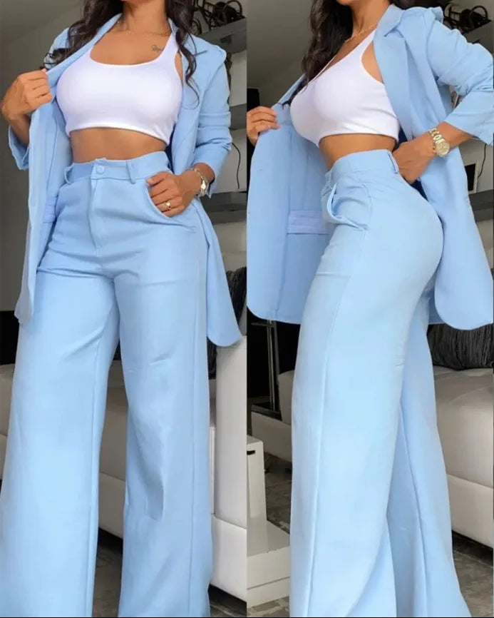 NEW Arrivals 2PCS Set UK Size S(8)-3XL(20) 4 Colors Woman Elegant Luxury Blazer Sets New Autumn Spring Fashion Women's Notched Collar Coat + Pocket Design Pants Set Work Commuting