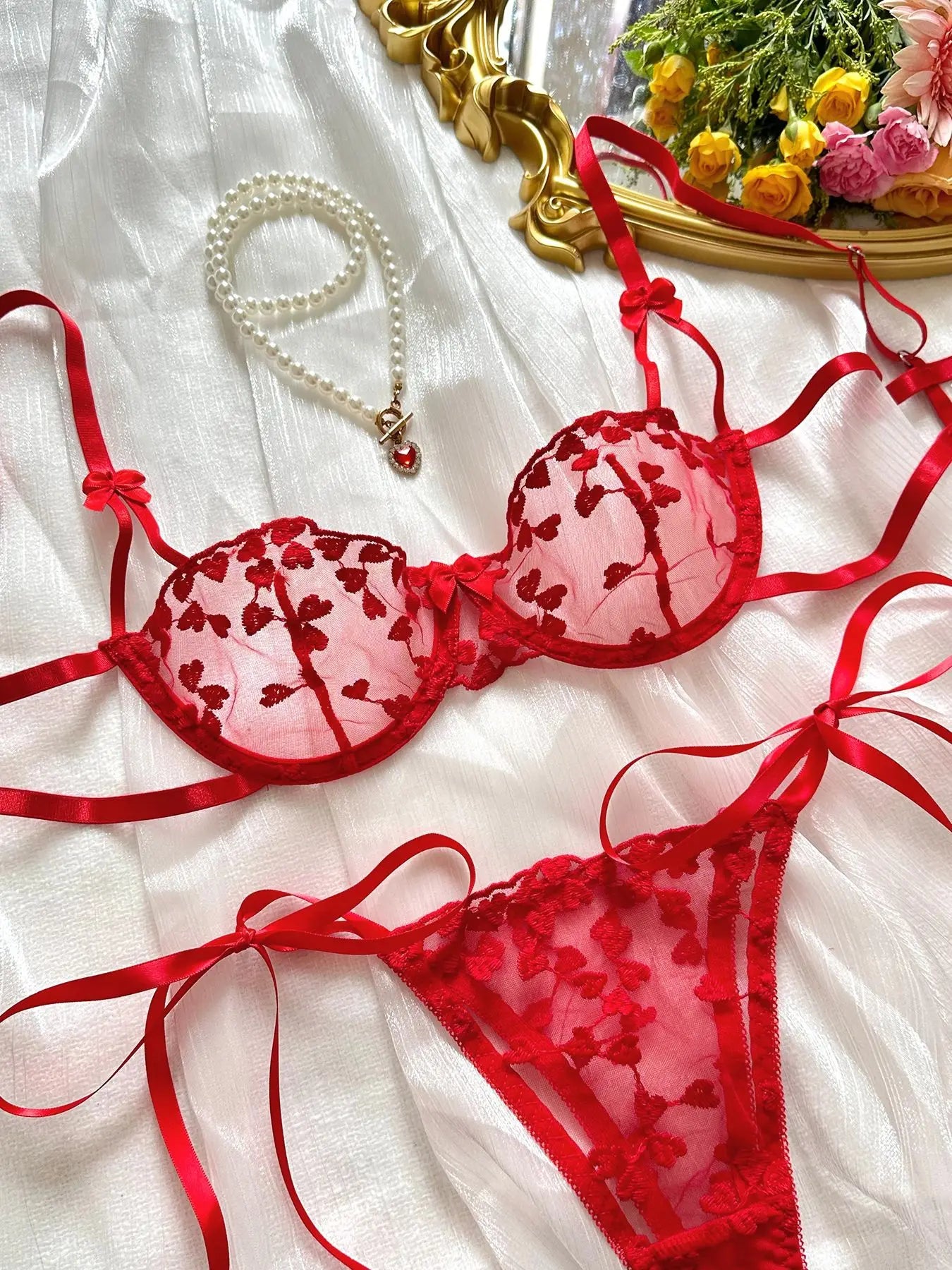 Sexy Lingerie For Fine Women Heart-Shaped Embroidery Fairy Exotic Sets Sensual Fantasy Lace Outfits