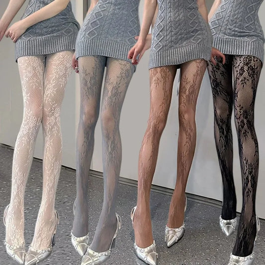 NEW Arrivals 5 Colors Maillard Lolita Retro Floral Rattan Pantyhose for Women Sexy Mesh Hollow Out Silk Stockings Girls Fishnet Lace Tights Stockings