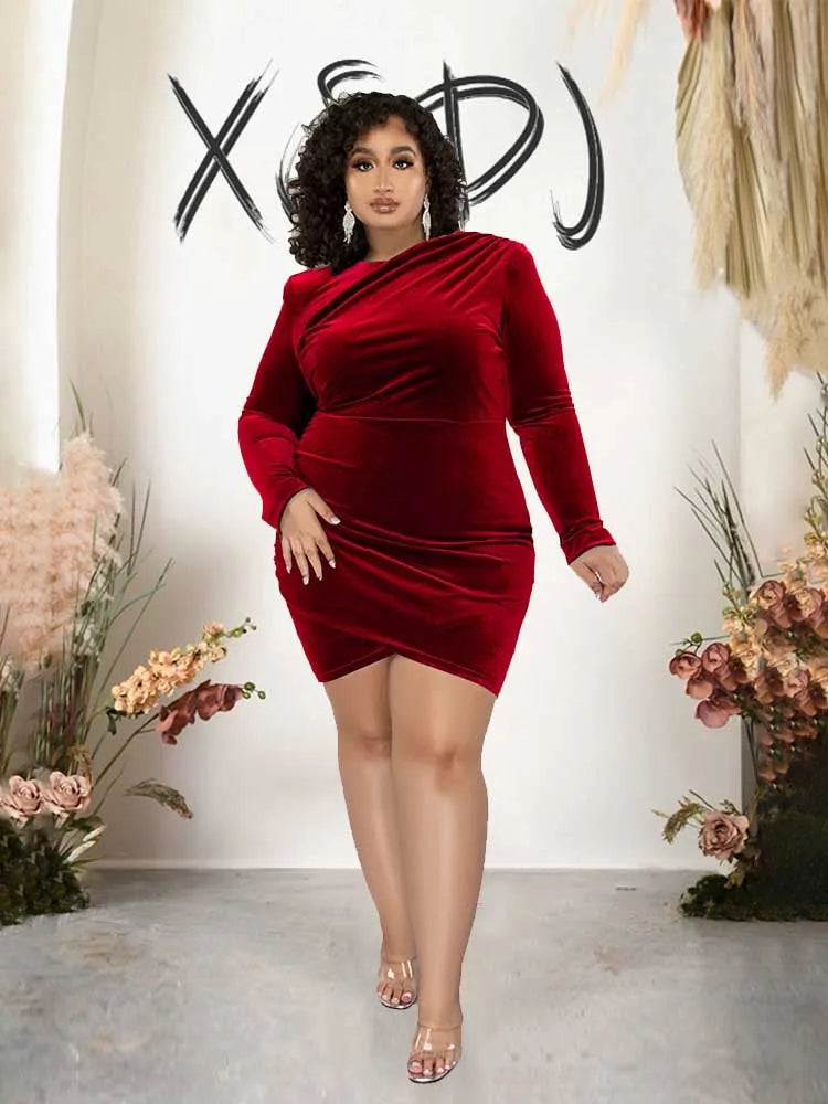 For Curvy Ladies XL-4XL (16-24) UK Plus Size 4 Colors Fashion Women Clothing Curvy Dresses Velvet Winter Party Dress Evening Low Back Draped Dresses