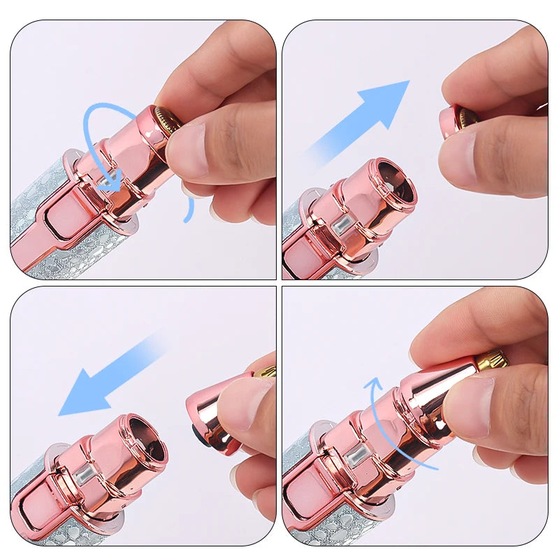 2 In1 Rechargeable Facial Silver Color Wireless Electric Hair Removal and Eyebrow Shaver - Face Lips Body Painless Facial Razor with Built-In LED Light USB Charging Women Beauty Salon Devices