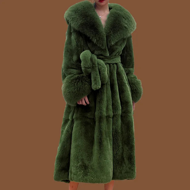 Luxury High Quality Autumn Winter Big Fur Collar Fashion Fur Coat Women's Mid-Length Thickened European and American Loose Temperament Coat Female Ladies Luxury Fashion Clothing Products