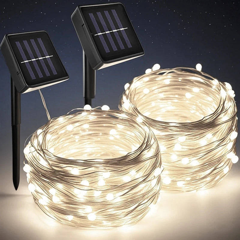 2 PCS Set 30M 300 Led Solar Lights Outdoor Dusk to Dawn Solar Fairy Lights Waterproof 8 Modes Solar Christmas Lights for Outside Patio Garden Gazebo Decoration Lighting Accessories