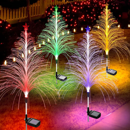 7 Colors Changing 1/4 PCS Set Solar Outdoor Jellyfish Light RGB Color Changing Fiber Optic Christmas Tree Light Courtyard Garden Lawn Light Christmas Decor