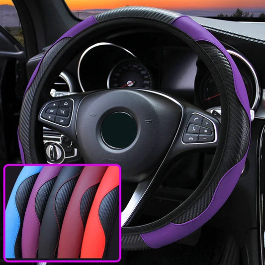 Car 37-38.5cm Steering Wheel Cover Breathable Anti Slip PU Leather Steering Covers Suitable Auto Decoration Carbon Fiber Cars Accessories