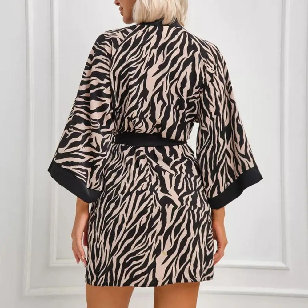 NEW Arrivals Sexy Lady Nightgown With Adjustable Waist Ties Leopard Cardigan Three Quarter Sleeves Home Wear Nightgown Bedroom Bathroom Robes Sleepwear Girls Ladies Luxury Lingerie Fashion Apparel Supplies