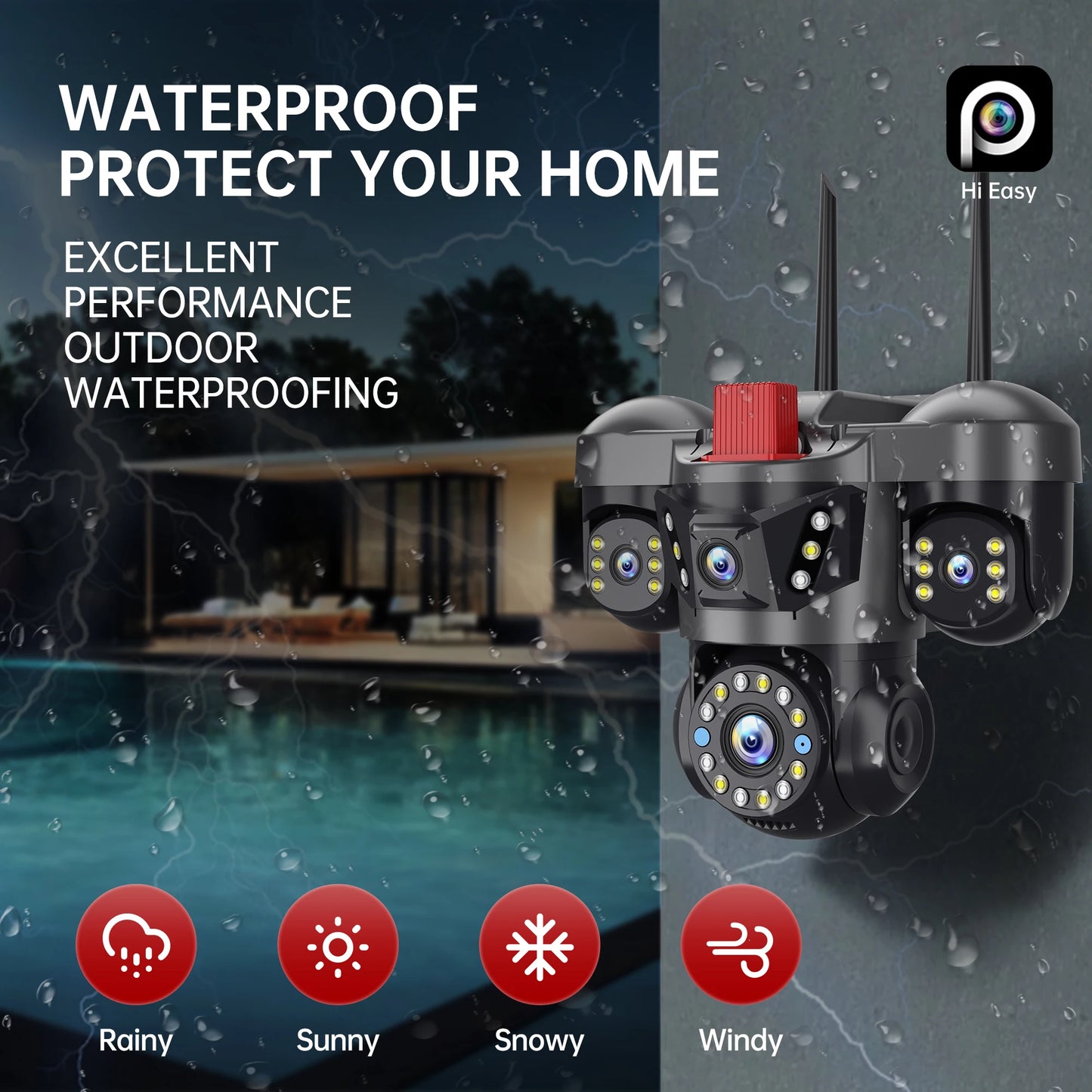 NEW 10K 20MP UHD Outdoor Wi-Fi IP Camera 16X Zoom 4 Lens 4 Screens Ai Auto Tracking Security Protection PTZ CCTV Video Surveillance Home Office Factory Security Systems