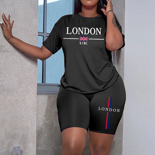 New Arrivals 2PCS Set S-3XL UK Size 8 Colors Women's Summer Shorts + T-Shirt Tracksuit London Shirt and Short Pants Outdoor Running Hiking Fitness Gym Sporty Cool Outfit Ladies Girls Sports Fashion Clothing Products