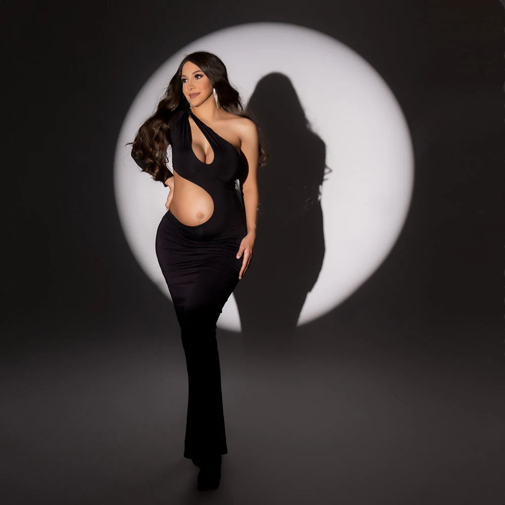 NEW Arrivals S-XL Size Maternity One Shoulder Long Sleeves Belly-Revealing Maxi Dress Baby Shower Gown For Photoshoot