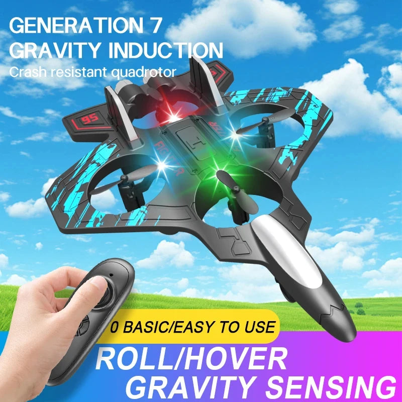 2.4G Remote Control Fighter Electric Foam Glider Stunt Tumbling UAV Hovering Helicopter with LED Colorful Lights Aircraft Model Adults Children Games Electric Toys